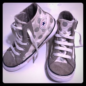Girls Converse Zip HiTop White and Silver Glitter